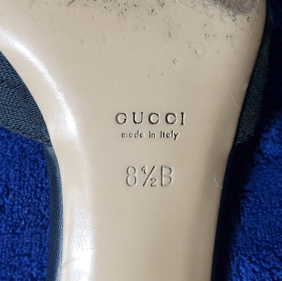 Gucci Canvas Horsebit Mules Black Kitten Heels Size 8.5 Vintage - Picture 8 of 11